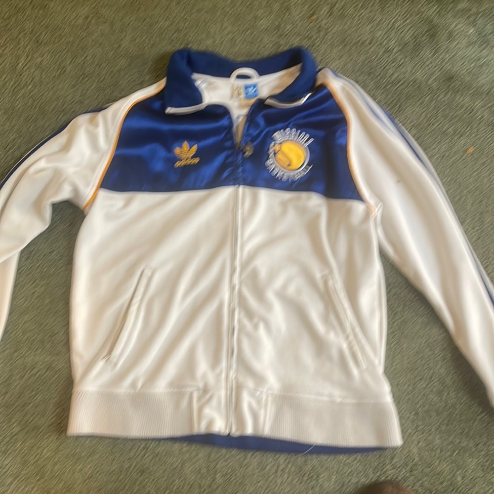 XL adidas NBA Golden State Warriors White and Blue Zip-Up Jacket